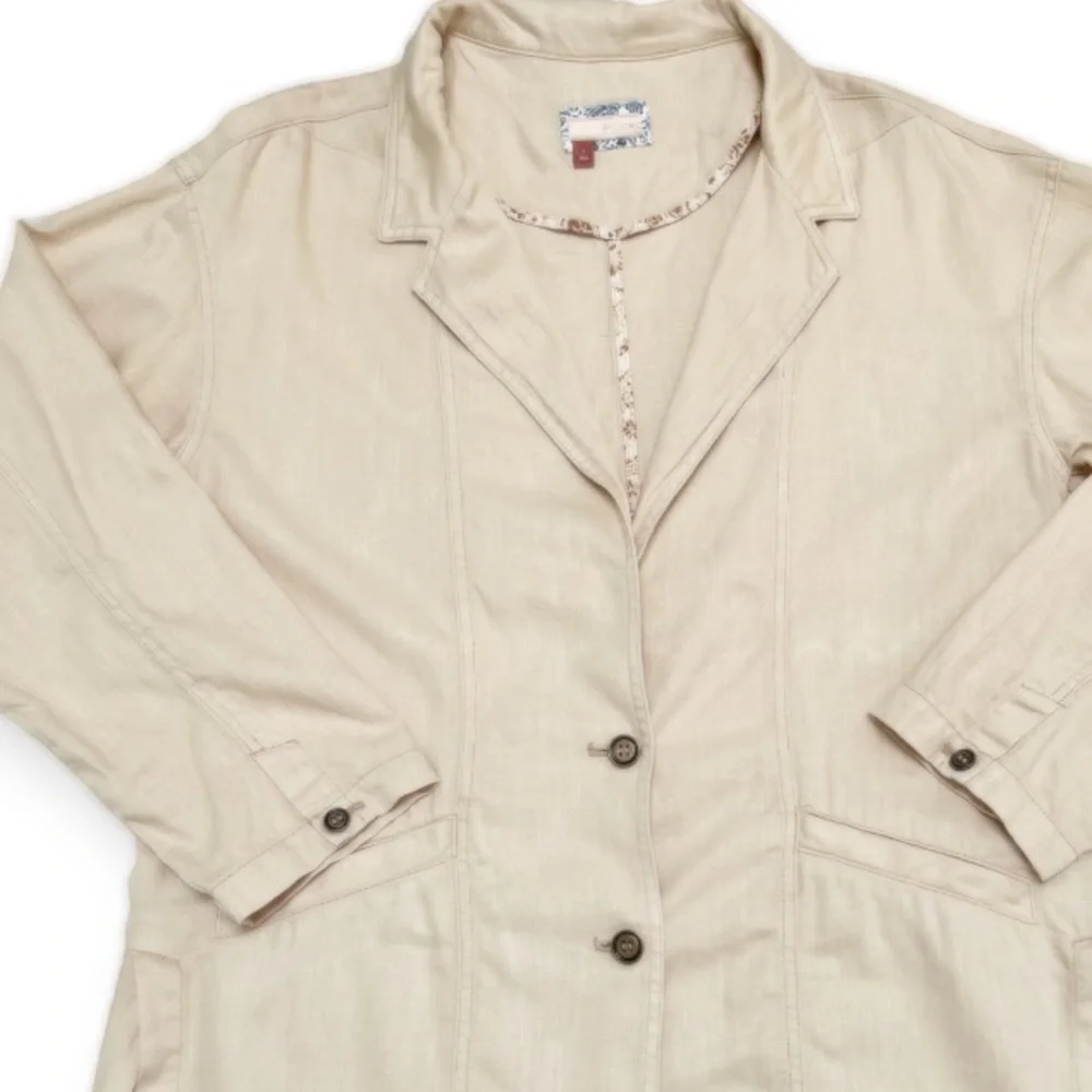 Anthropologie Pilcro Linen Blend Summer Blazer Large Cream Lagenlook Boho